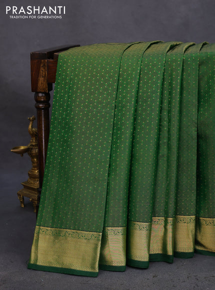 Pure kanchipuram silk saree green with allover zari weaves and zari woven border