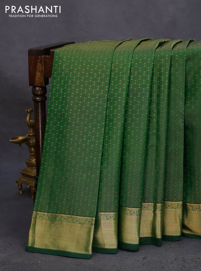 Pure kanchipuram silk saree green with allover zari weaves and zari woven border