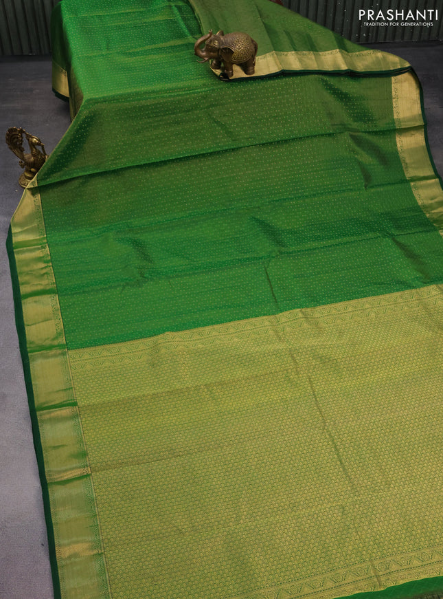 Pure kanchipuram silk saree green with allover zari weaves and zari woven border