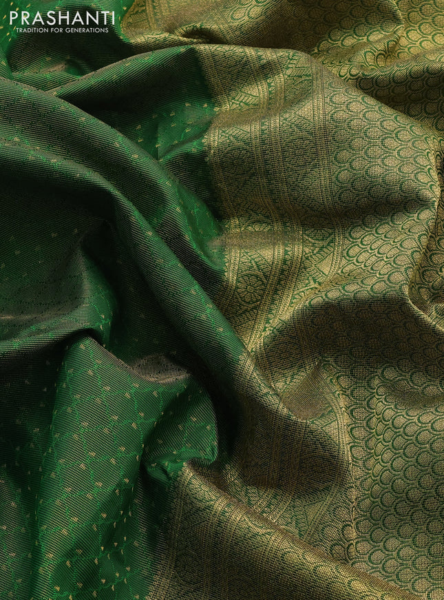 Pure kanchipuram silk saree green with allover zari weaves and zari woven border