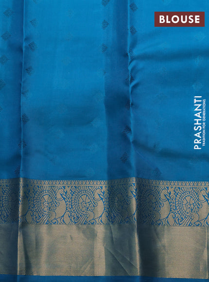 Pure kanchipuram silk saree violet and teal blue with allover zari woven buttas and rich zari woven border
