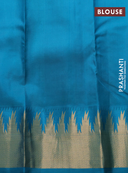 Pure kanchipuram silk saree purple and teal green with allover zari woven buttas and temple design zari woven border