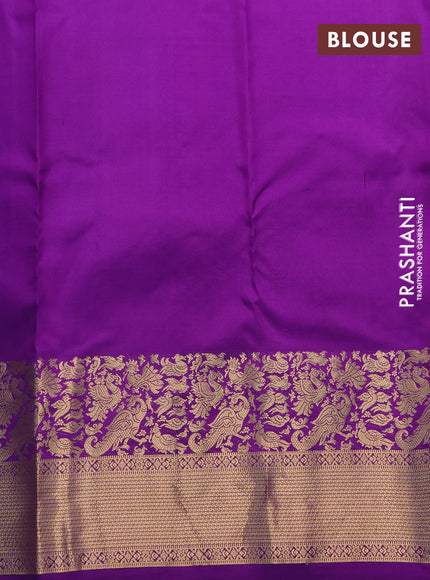 Pure kanchipuram silk saree teal blue and violet with allover zari woven buttas and rich zari woven border