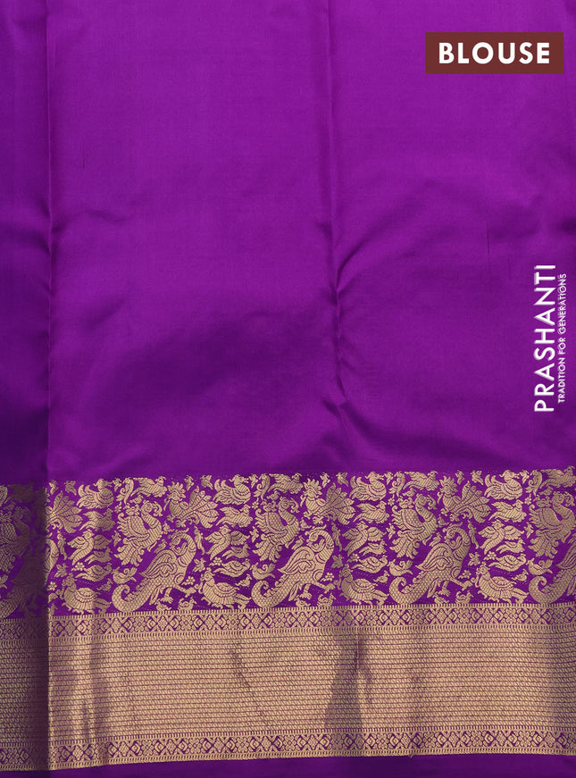 Pure kanchipuram silk saree teal blue and violet with allover zari woven buttas and rich zari woven border