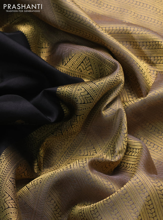 Pure kanchipuram silk saree black and grey with annam zari woven buttas and zari woven border