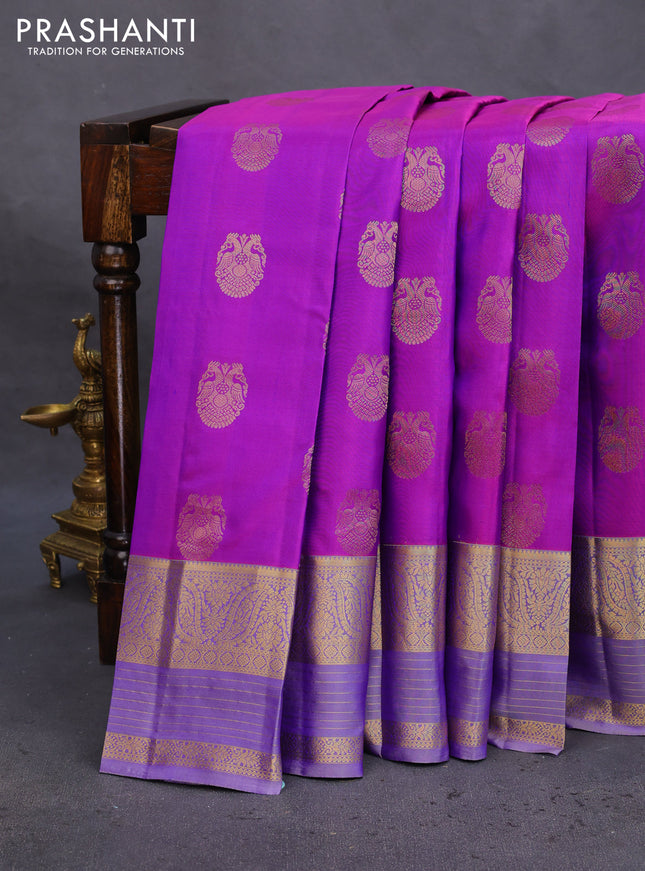 Pure kanchipuram silk saree purple and dual shade of violet with annam zari woven buttas and zari woven border
