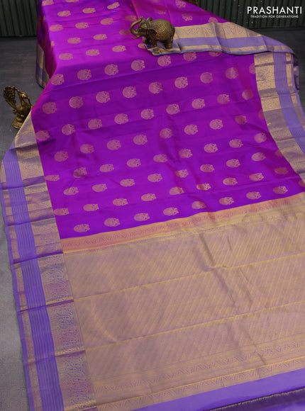 Pure kanchipuram silk saree purple and dual shade of violet with annam zari woven buttas and zari woven border