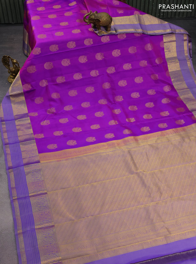 Pure kanchipuram silk saree purple and dual shade of violet with annam zari woven buttas and zari woven border