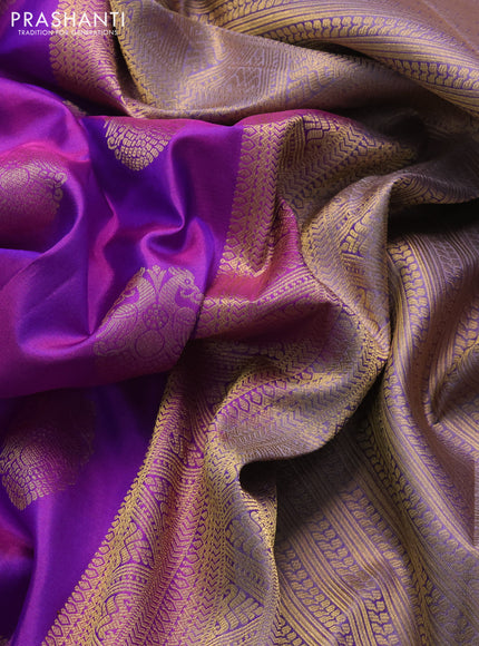 Pure kanchipuram silk saree purple and dual shade of violet with annam zari woven buttas and zari woven border