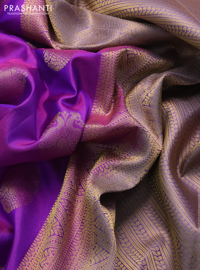 Pure kanchipuram silk saree purple and dual shade of violet with annam zari woven buttas and zari woven border