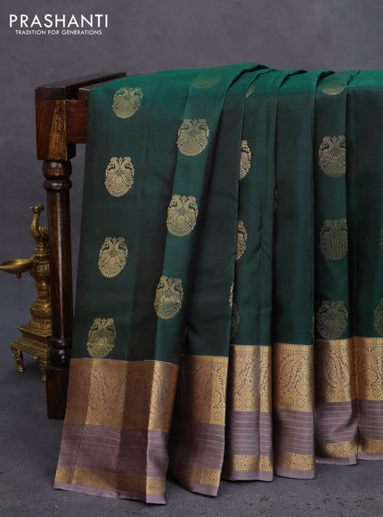 Pure kanchipuram silk saree green and grey with annam zari woven buttas and zari woven border