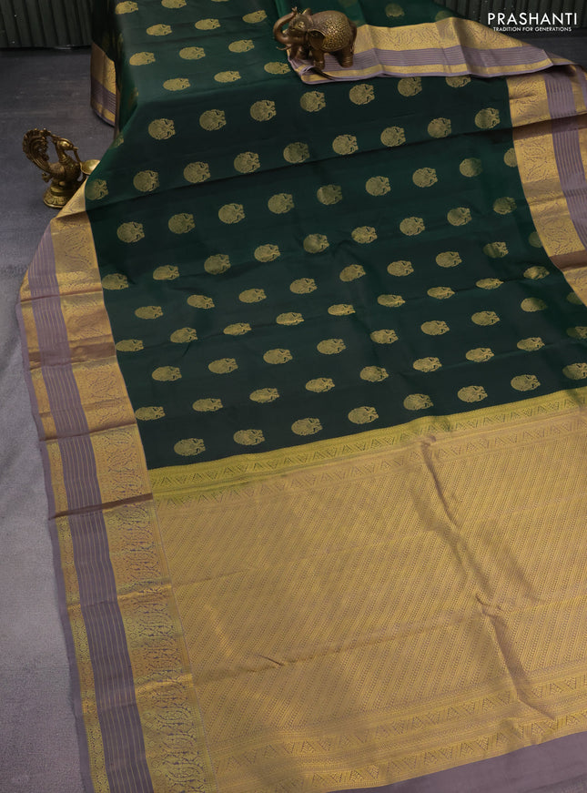 Pure kanchipuram silk saree green and grey with annam zari woven buttas and zari woven border