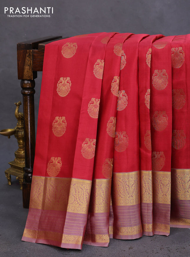 Pure kanchipuram silk saree maroon and dual shade of brown with annam zari woven buttas and zari woven border