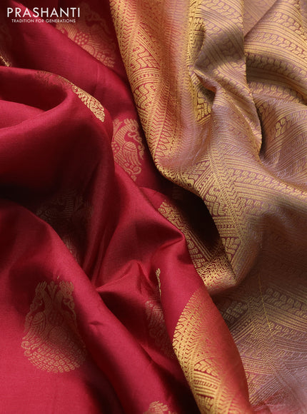 Pure kanchipuram silk saree maroon and dual shade of brown with annam zari woven buttas and zari woven border