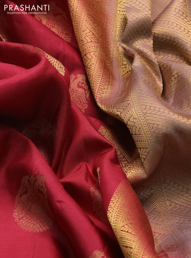 Pure kanchipuram silk saree maroon and dual shade of brown with annam zari woven buttas and zari woven border