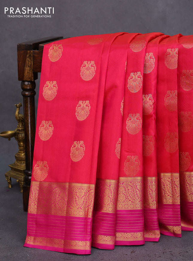 Pure kanchipuram silk saree pink and magenta pink with annam zari woven buttas and zari woven border