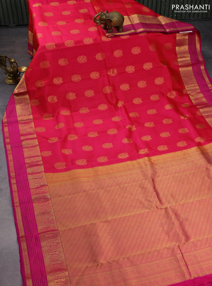 Pure kanchipuram silk saree pink and magenta pink with annam zari woven buttas and zari woven border
