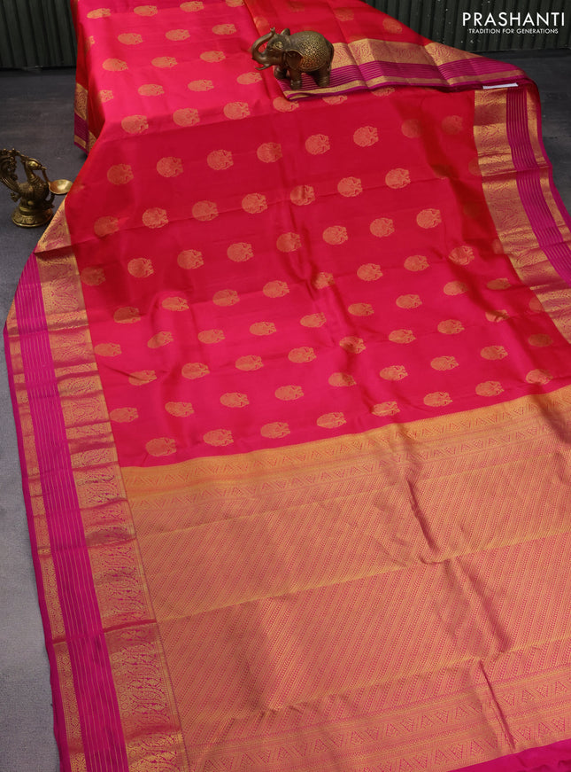 Pure kanchipuram silk saree pink and magenta pink with annam zari woven buttas and zari woven border