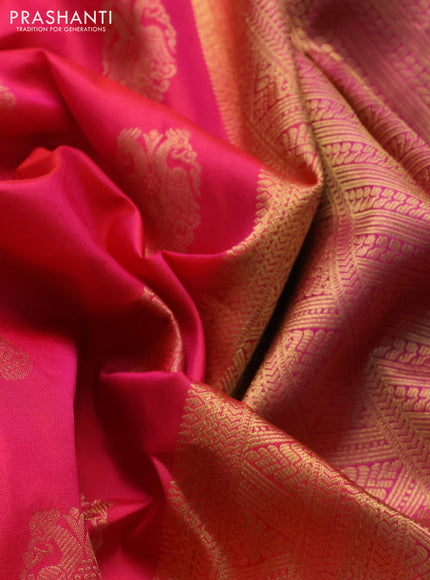 Pure kanchipuram silk saree pink and magenta pink with annam zari woven buttas and zari woven border