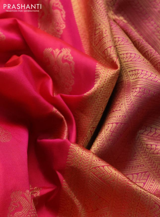 Pure kanchipuram silk saree pink and magenta pink with annam zari woven buttas and zari woven border