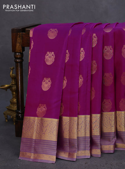Pure kanchipuram silk saree purple and dual shade of grey with annam zari woven buttas and zari woven border