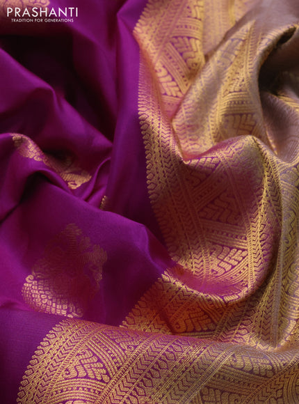 Pure kanchipuram silk saree purple and dual shade of grey with annam zari woven buttas and zari woven border