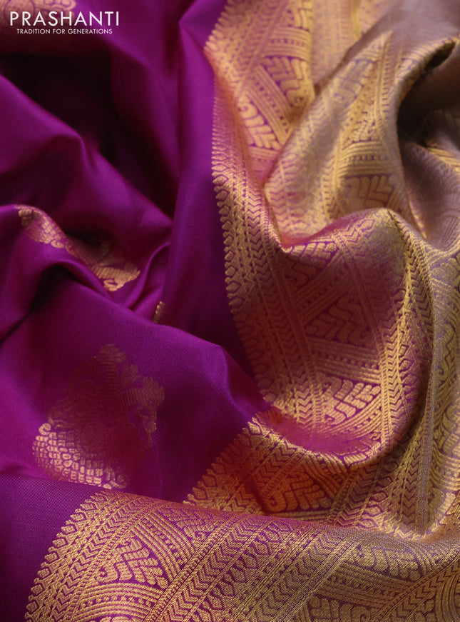 Pure kanchipuram silk saree purple and dual shade of grey with annam zari woven buttas and zari woven border