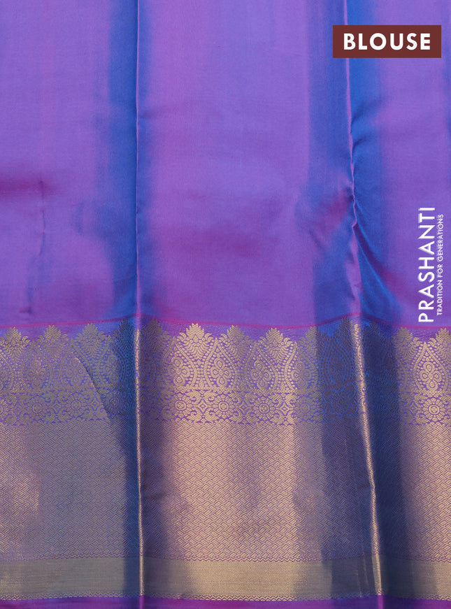 Pure kanchipuram silk saree dual shade of teal green and purple with zari woven buttas and zari woven border
