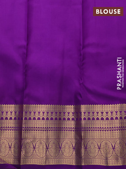 Pure kanchipuram silk saree pale yellow and violet with zari woven buttas and zari woven border