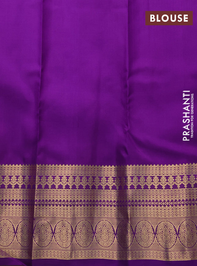 Pure kanchipuram silk saree pale yellow and violet with zari woven buttas and zari woven border
