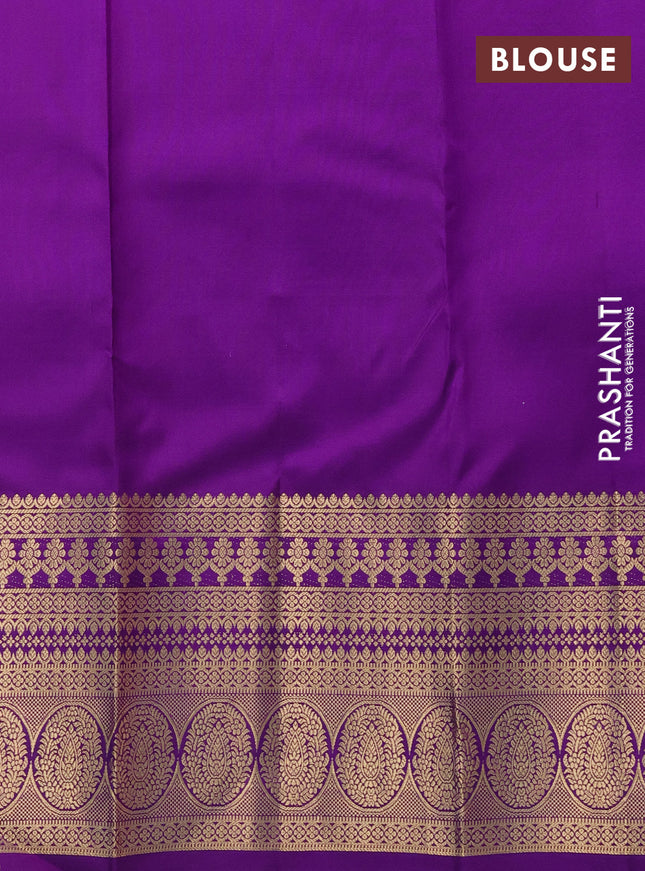 Pure kanchipuram silk saree peach pink and violet with zari woven buttas and zari woven border