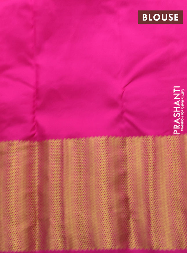 Pure kanchipuram silk saree dual shade of yellow and pink with zari woven buttas and zari woven border
