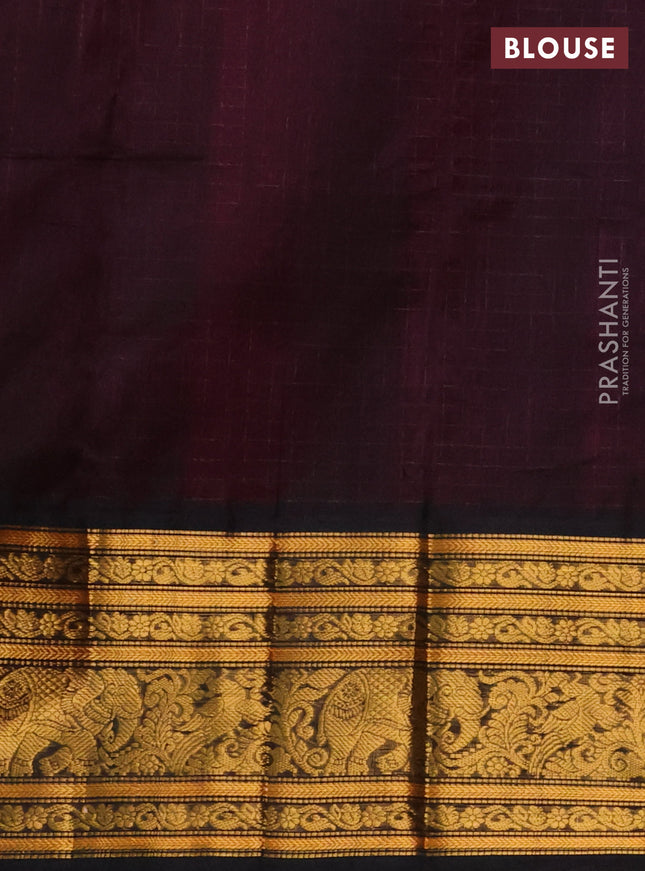 Kuppadam silk cotton saree dark pink and black with allover zari checked pattern and long zari woven border