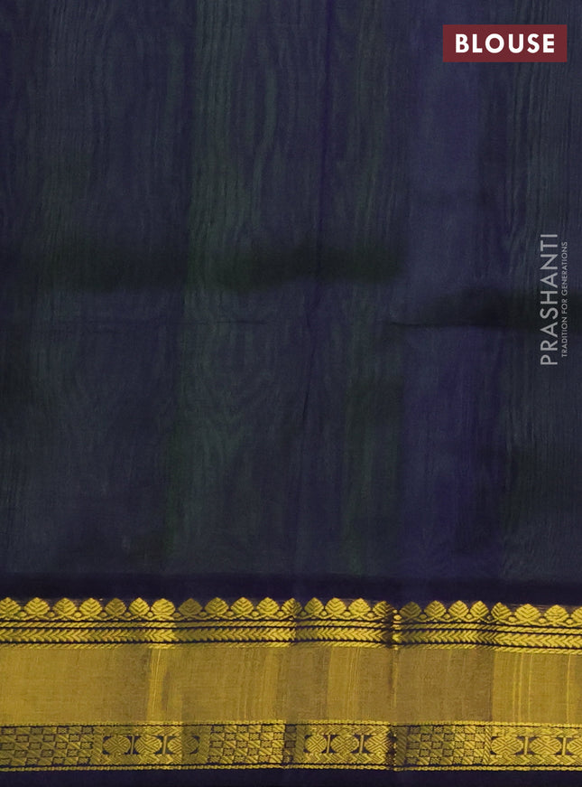 Kuppadam silk cotton saree light green and navy blue with zari woven rudhraksha buttas and zari woven border