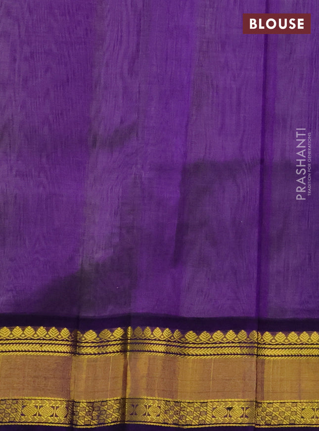 Kuppadam silk cotton saree cream and violet with zari woven rudhraksha buttas and zari woven border