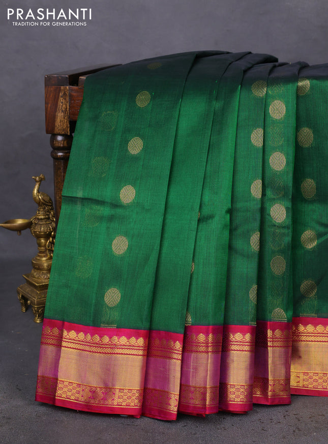 Kuppadam silk cotton saree green and purple with zari woven rudhraksha buttas and zari woven border
