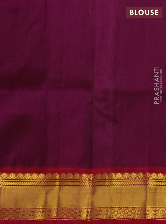Kuppadam silk cotton saree green and purple with zari woven rudhraksha buttas and zari woven border