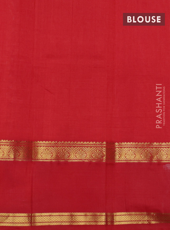 Kuppadam silk cotton saree cream and red with plain body and rettapet zari woven border