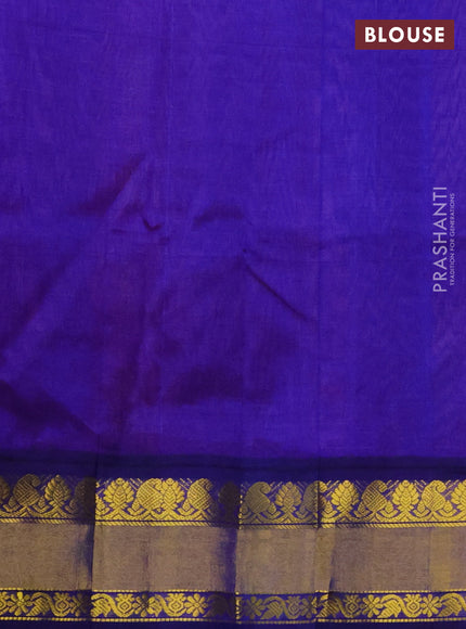 Kuppadam silk cotton saree tomato red and blue with paisley zari woven buttas and zari woven border