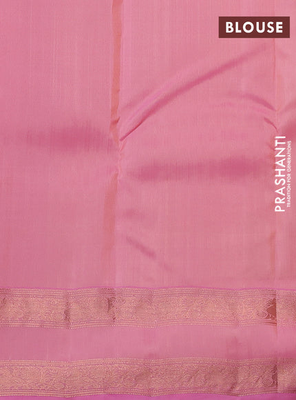 Kanchipuram silk saree pale yellow and light pink with allover copper zari weaves & buttas and copper rettapet zari woven border