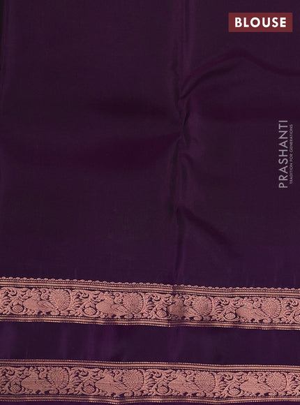 Kanchipuram silk saree peacock blue and purple with allover copper zari weaves & buttas and copper rettapet zari woven border