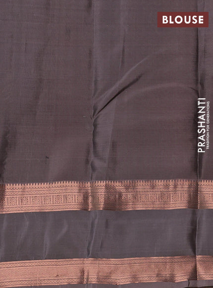 Kanchipuram silk saree bottle green and grey shade with allover copper zari weaves and rettapet copper zari woven border