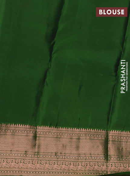 Kanchipuram silk saree deep violet and green with copper zari woven buttas and copper zari woven border