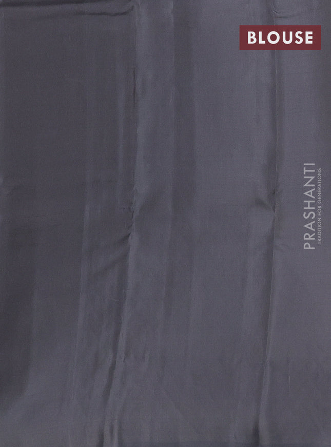 Kanchipuram silk saree grey and black with copper zari woven buttas in borderless style