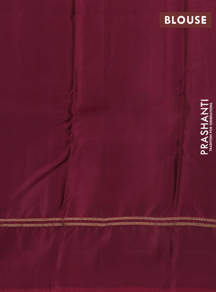 Kanchipuram silk saree peacock blue and dark magenta pink with allover copper zari weaves and copper zari woven simple border