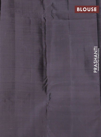 Kanchipuram silk saree rust shade and grey with allover copper zari weaves and simple border