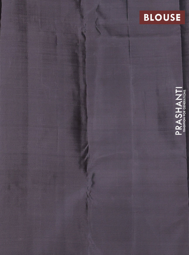 Kanchipuram silk saree rust shade and grey with allover copper zari weaves and simple border