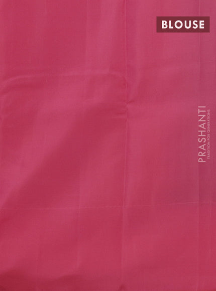 Kanchipuram silk saree dual shade of greenish pink and peach pink with allover copper zari weaves and simple border