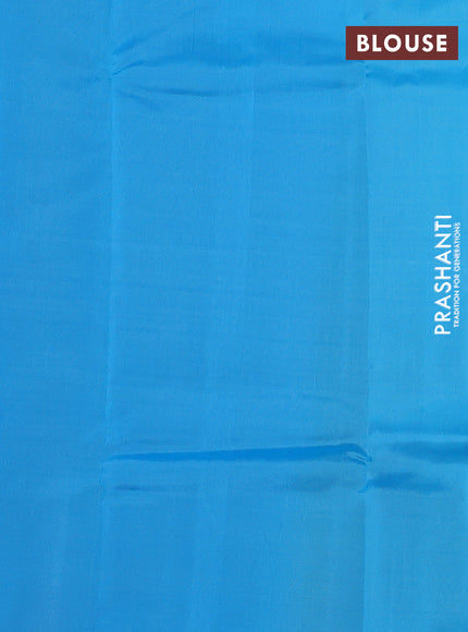 Kanchipuram silk saree dual shade of green and blue with allover copper zari weaves and simple border