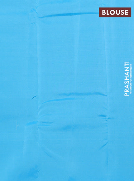 Kanchipuram silk saree dual shade of pastel pink and light blue with allover copper zari weaves and simple border